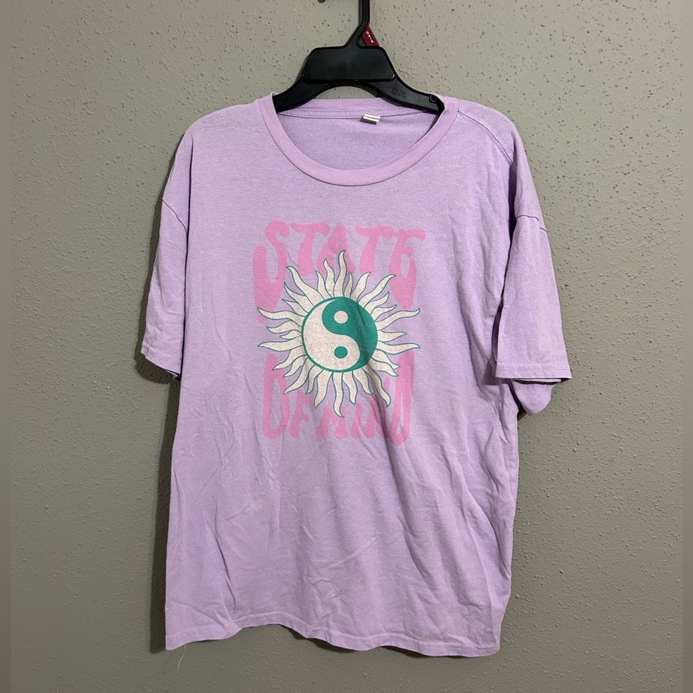 Purple Graphic T-Shirt with Yin Yang Design